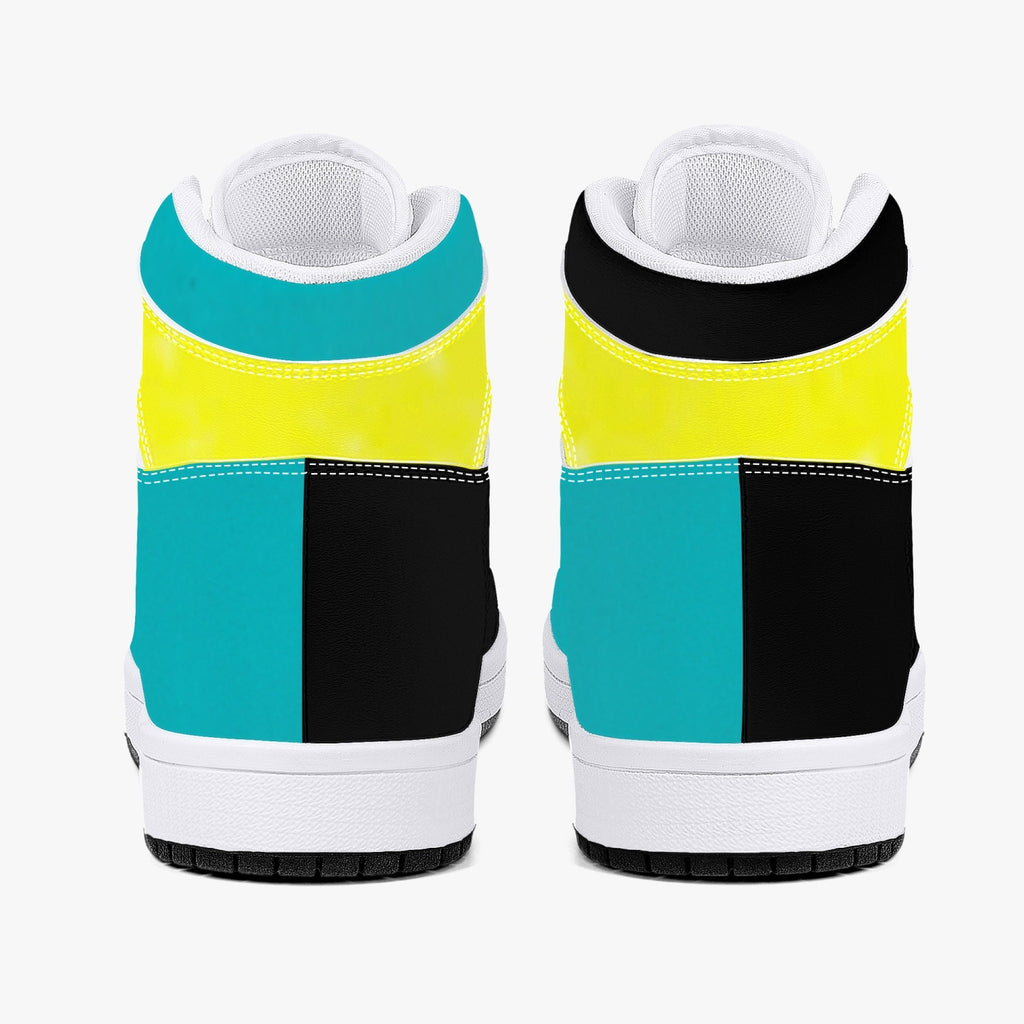 High-Top Leather Sneakers - Teal / Yellow