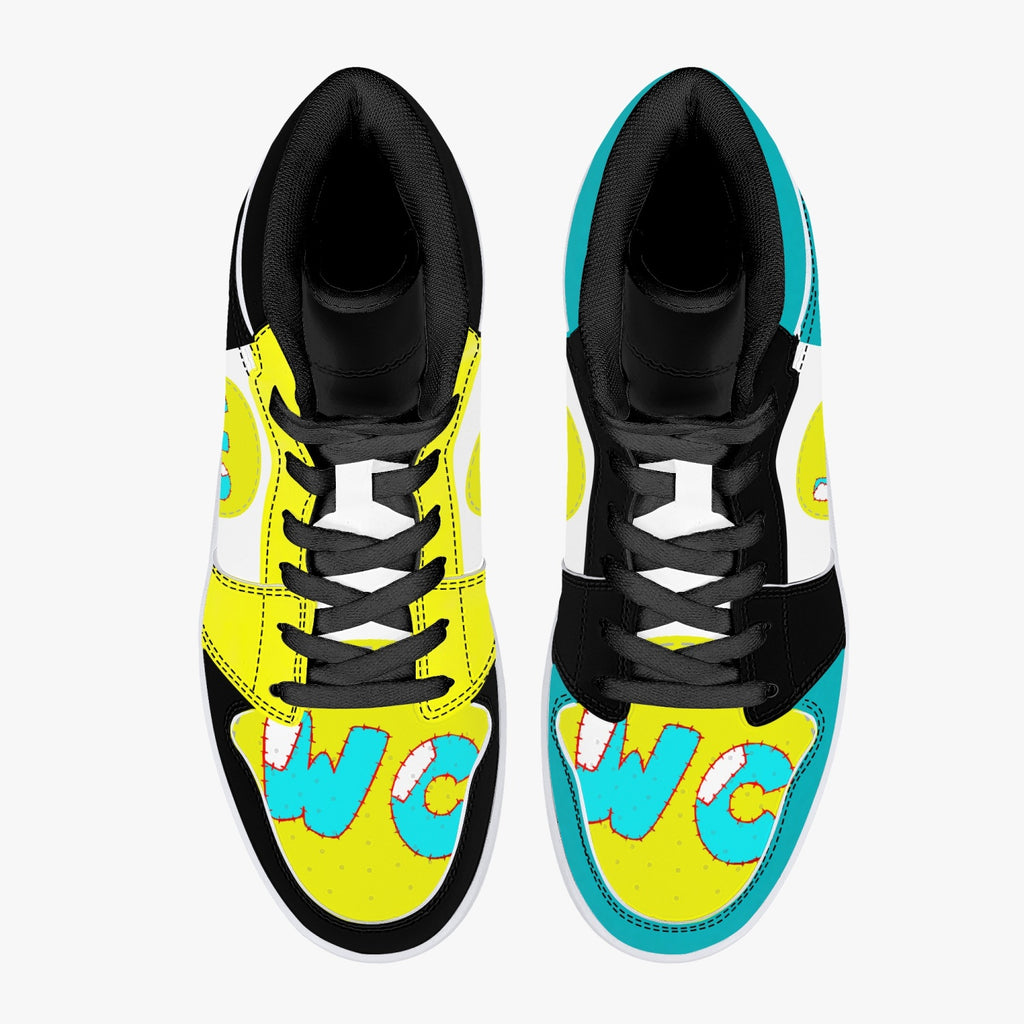 High-Top Leather Sneakers - Teal / Yellow