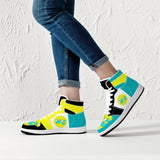 High-Top Leather Sneakers - Teal / Yellow
