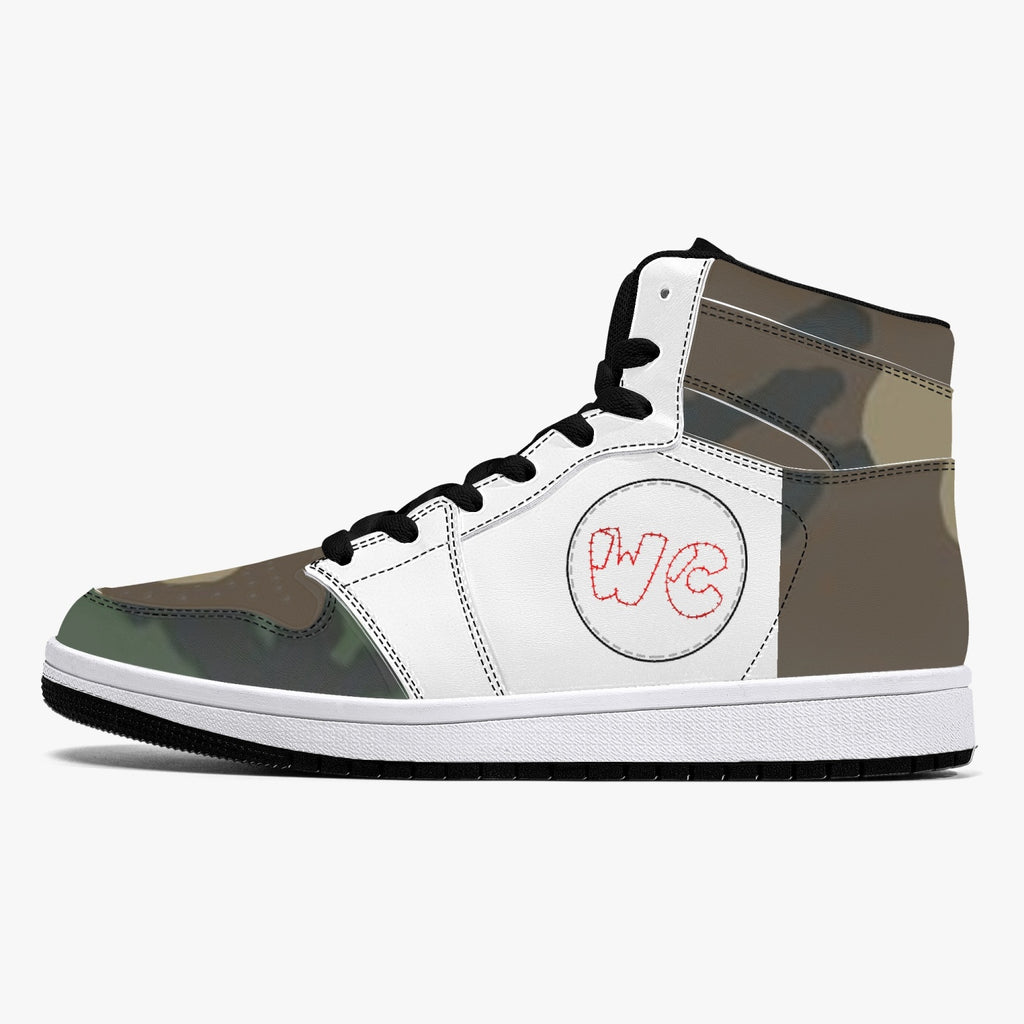 wacky camo  High-Top Leather Sneakers - White / Black