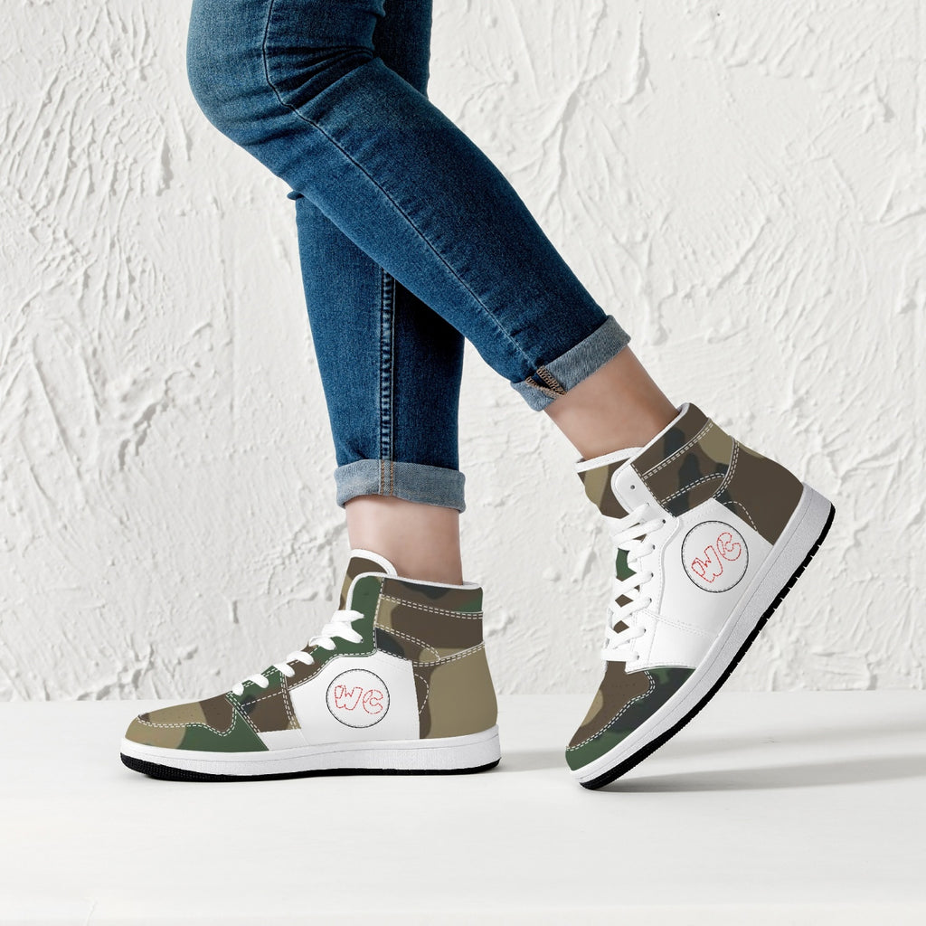 wacky camo  High-Top Leather Sneakers - White / Black