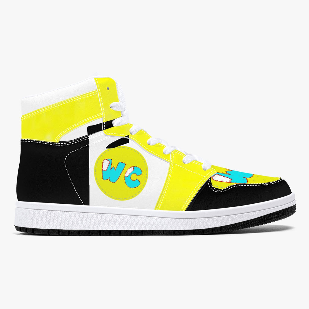 High-Top Leather Sneakers - Teal / Yellow