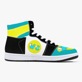 High-Top Leather Sneakers - Teal / Yellow
