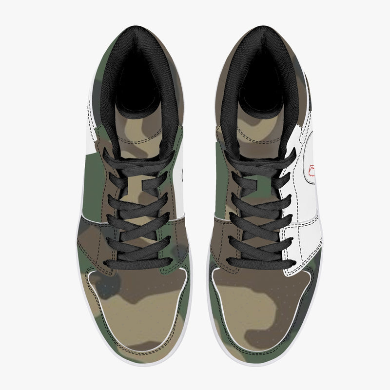 wacky camo  High-Top Leather Sneakers - White / Black