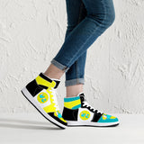 High-Top Leather Sneakers - Teal / Yellow