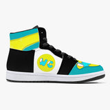 High-Top Leather Sneakers - Teal / Yellow