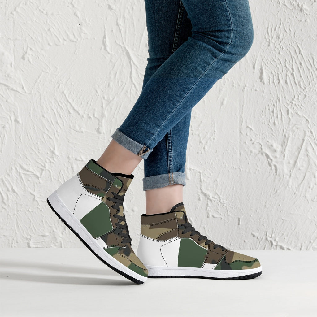 wacky camo  High-Top Leather Sneakers - White / Black
