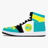 High-Top Leather Sneakers - Teal / Yellow