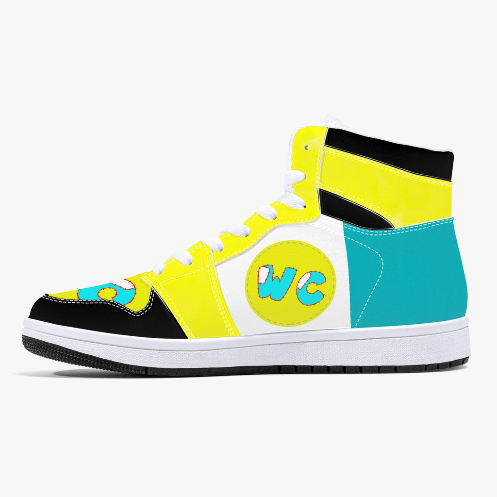 High-Top Leather Sneakers - Teal / Yellow