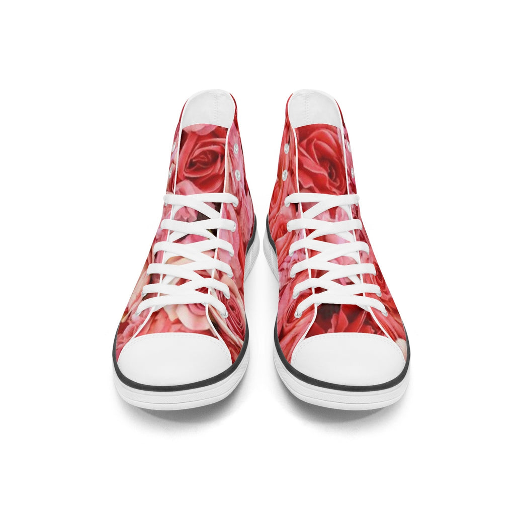 Red Flowers . Light Adult High-Top Canvas Shoes