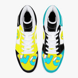 High-Top Leather Sneakers - Teal / Yellow