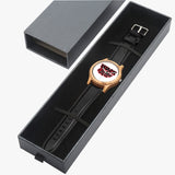 Red and Blk Wack Clothes. Italian Olive Lumber Wooden Watch - Leather Strap