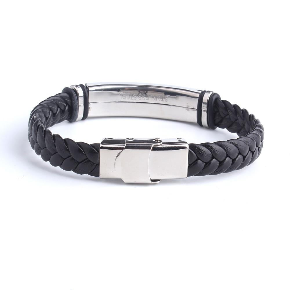 Engrave Leather Love Bangle & Bracelet 316L Stainless Steel Bracelets For Women Men ID Bracelet Jewelry