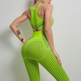 Seamless Yoga suit 2-piece women's hip lifting fitness suit bra running Vest Set