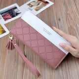 Hand Take Package Ma'am Wallet Woman Long Fund Zipper Tassels Hit Color Embossing Will Capacity