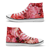 Red Flowers . Light Adult High-Top Canvas Shoes