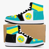 High-Top Leather Sneakers - Teal / Yellow