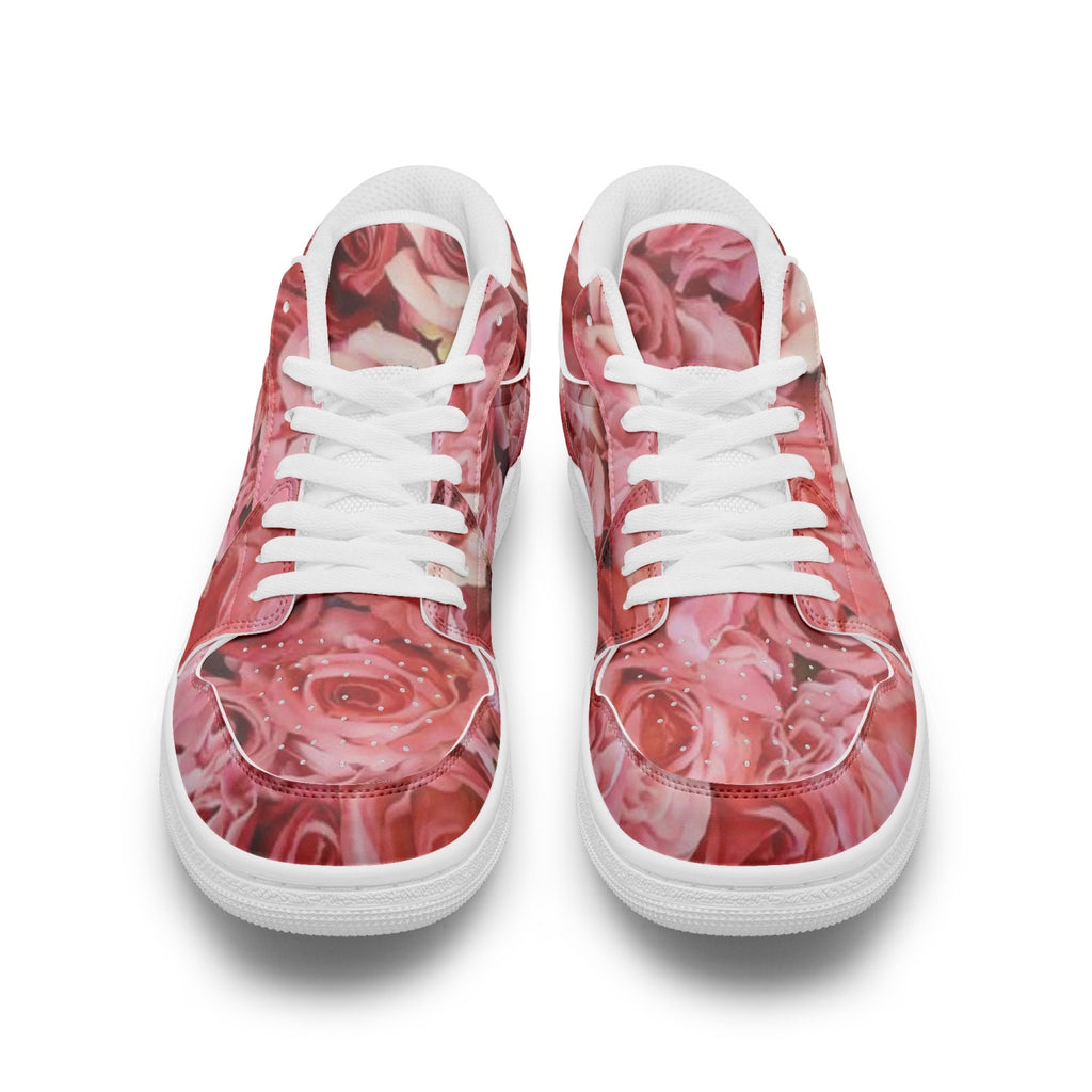 Red Flowers Type1 Low-Top AJ1 Leather Sneakers
