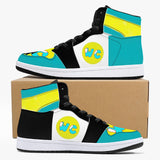 High-Top Leather Sneakers - Teal / Yellow